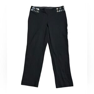 Chic Black Pants w/ Silver Button Details Stretchy Waistband by Kasper | Size M